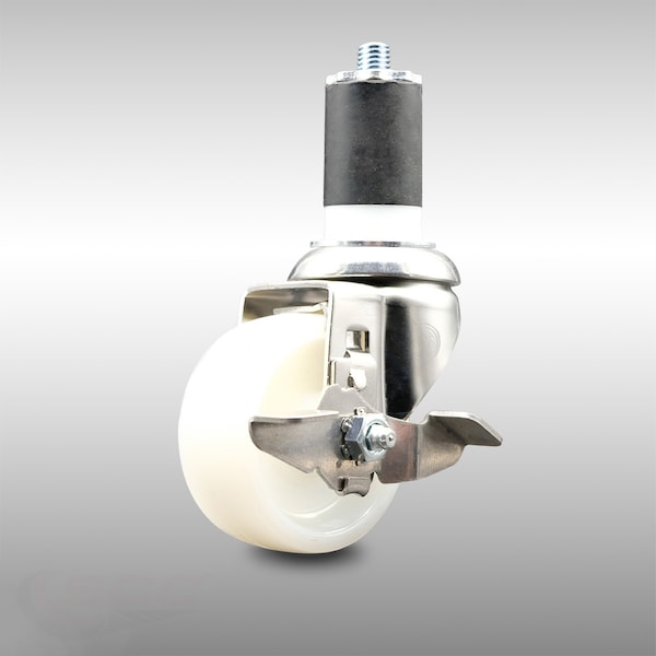 3 Inch 316SS Nylon Wheel Swivel 1-3/4 Inch Expanding Stem Caster with Brake SCC
